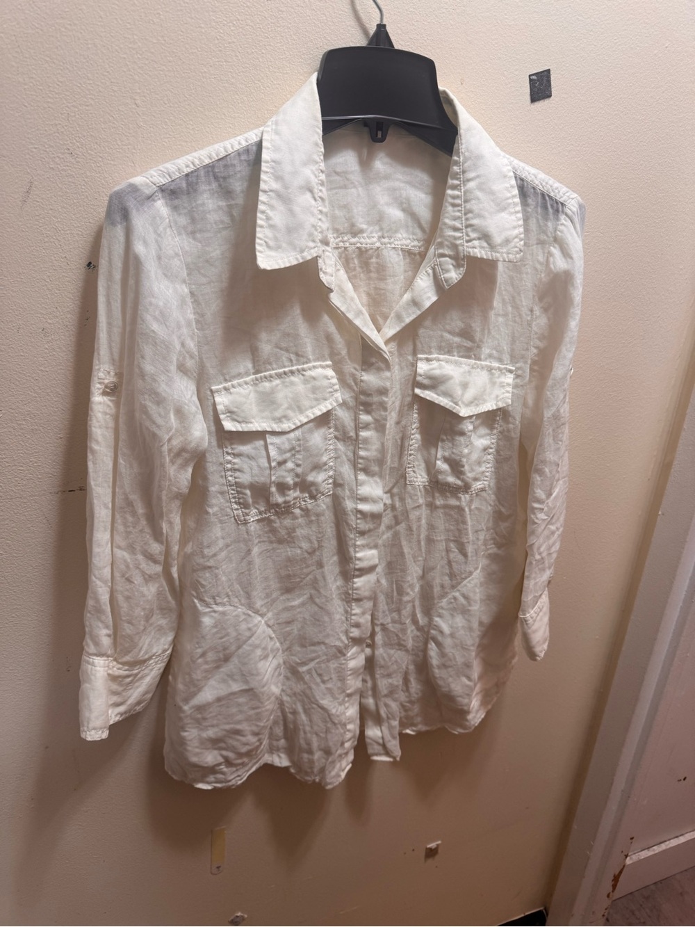Theory White Linen Button-Down Shirt size large